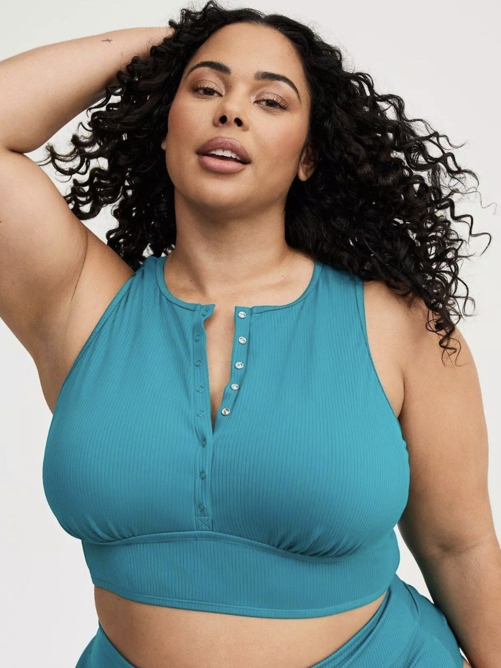 TORRID Wire-Free Ribbed Henley High Neck Bikini Top-4X